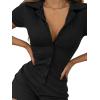 imageLYANER Womens Collar Button Down Short Sleeve One Piece Romper Playsuit BodysuitBlack
