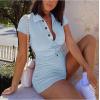 imageLYANER Womens Collar Button Front Short Sleeve One Piece Romper Playsuit BodysuitLight Blue