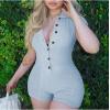 imageLYANER Womens Collar Button Front Short Sleeve One Piece Romper Playsuit BodysuitLight Blue