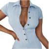 imageLYANER Womens Collar Button Front Short Sleeve One Piece Romper Playsuit BodysuitLight Blue