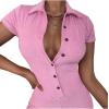 imageLYANER Womens Collar Button Front Short Sleeve One Piece Romper Playsuit BodysuitPink