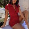 imageLYANER Womens Collar Button Front Short Sleeve One Piece Romper Playsuit BodysuitRed
