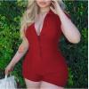 imageLYANER Womens Collar Button Front Short Sleeve One Piece Romper Playsuit BodysuitRed
