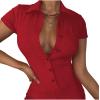imageLYANER Womens Collar Button Front Short Sleeve One Piece Romper Playsuit BodysuitRed