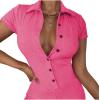 imageLYANER Womens Collar Button Front Short Sleeve One Piece Romper Playsuit BodysuitRose
