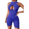 imageLYANER Womens Cut Out Crisscross Wrap Short Jumpsuit Bodysuit One Piece CatsuitBlue