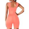 imageLYANER Womens Cut Out Crisscross Wrap Short Jumpsuit Bodysuit One Piece CatsuitCoral Pink