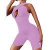 imageLYANER Womens Cut Out Crisscross Wrap Short Jumpsuit Bodysuit One Piece CatsuitLight Purple