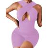 imageLYANER Womens Cut Out Crisscross Wrap Short Jumpsuit Bodysuit One Piece CatsuitLight Purple
