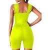 imageLYANER Womens Cut Out Crisscross Wrap Short Jumpsuit Bodysuit One Piece CatsuitNeon Yellow