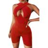 imageLYANER Womens Cut Out Crisscross Wrap Short Jumpsuit Bodysuit One Piece CatsuitRed