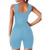 imageLYANER Womens Cut Out Crisscross Wrap Short Jumpsuit Bodysuit One Piece CatsuitSky Blue