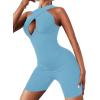 imageLYANER Womens Cut Out Crisscross Wrap Short Jumpsuit Bodysuit One Piece CatsuitSky Blue