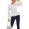 imageLYANER Womens Frill Mock Neck Shirred Ruffle Hem Puff Long Sleeve Blouse Top ShirtWhite