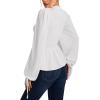 imageLYANER Womens Frill Mock Neck Shirred Ruffle Hem Puff Long Sleeve Blouse Top ShirtWhite