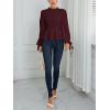 imageLYANER Womens Frill Mock Neck Shirred Ruffle Hem Puff Long Sleeve Blouse Top ShirtWine Red