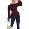 imageLYANER Womens Frill Mock Neck Shirred Ruffle Hem Puff Long Sleeve Blouse Top ShirtWine Red