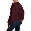 imageLYANER Womens Frill Mock Neck Shirred Ruffle Hem Puff Long Sleeve Blouse Top ShirtWine Red