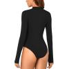 imageLYANER Womens Mock Neck Sexy Cutout Front Long Sleeve Slim Fit Bodysuit Leotard TopBlack