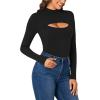 imageLYANER Womens Mock Neck Sexy Cutout Front Long Sleeve Slim Fit Bodysuit Leotard TopBlack