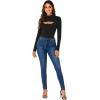 imageLYANER Womens Mock Neck Sexy Cutout Front Long Sleeve Slim Fit Bodysuit Leotard TopBlack