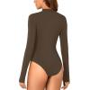 imageLYANER Womens Mock Neck Sexy Cutout Front Long Sleeve Slim Fit Bodysuit Leotard TopDark Brown
