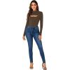 imageLYANER Womens Mock Neck Sexy Cutout Front Long Sleeve Slim Fit Bodysuit Leotard TopDark Brown