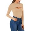 imageLYANER Womens Mock Neck Sexy Cutout Front Long Sleeve Slim Fit Bodysuit Leotard TopKhaki