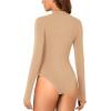 imageLYANER Womens Mock Neck Sexy Cutout Front Long Sleeve Slim Fit Bodysuit Leotard TopKhaki