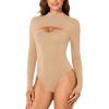 imageLYANER Womens Mock Neck Sexy Cutout Front Long Sleeve Slim Fit Bodysuit Leotard TopKhaki