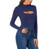 imageLYANER Womens Mock Neck Sexy Cutout Front Long Sleeve Slim Fit Bodysuit Leotard TopNavy Blue