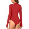 imageLYANER Womens Mock Neck Sexy Cutout Front Long Sleeve Slim Fit Bodysuit Leotard TopRed