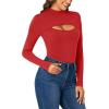 imageLYANER Womens Mock Neck Sexy Cutout Front Long Sleeve Slim Fit Bodysuit Leotard TopRed