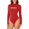 imageLYANER Womens Mock Neck Sexy Cutout Front Long Sleeve Slim Fit Bodysuit Leotard TopRed