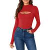 imageLYANER Womens Mock Neck Sexy Cutout Front Long Sleeve Slim Fit Bodysuit Leotard TopRed