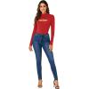 imageLYANER Womens Mock Neck Sexy Cutout Front Long Sleeve Slim Fit Bodysuit Leotard TopRed
