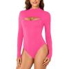 imageLYANER Womens Mock Neck Sexy Cutout Front Long Sleeve Slim Fit Bodysuit Leotard TopRose