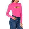 imageLYANER Womens Mock Neck Sexy Cutout Front Long Sleeve Slim Fit Bodysuit Leotard TopRose