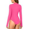 imageLYANER Womens Mock Neck Sexy Cutout Front Long Sleeve Slim Fit Bodysuit Leotard TopRose