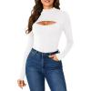 imageLYANER Womens Mock Neck Sexy Cutout Front Long Sleeve Slim Fit Bodysuit Leotard TopWhite