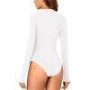 imageLYANER Womens Mock Neck Sexy Cutout Front Long Sleeve Slim Fit Bodysuit Leotard TopWhite