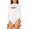 imageLYANER Womens Mock Neck Sexy Cutout Front Long Sleeve Slim Fit Bodysuit Leotard TopWhite