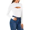 imageLYANER Womens Mock Neck Sexy Cutout Front Long Sleeve Slim Fit Bodysuit Leotard TopWhite