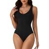 imageLYANER Womens Scoop Neck Sleeveless Bodysuit Ribbed Sexy Backless Leotard Tank TopBlack