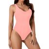 imageLYANER Womens Scoop Neck Sleeveless Bodysuit Ribbed Sexy Backless Leotard Tank TopPink