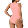 imageLYANER Womens Scoop Neck Sleeveless Bodysuit Ribbed Sexy Backless Leotard Tank TopPink