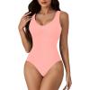 imageLYANER Womens Scoop Neck Sleeveless Bodysuit Ribbed Sexy Backless Leotard Tank TopPink