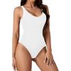 imageLYANER Womens Scoop Neck Sleeveless Bodysuit Ribbed Sexy Backless Leotard Tank TopWhite