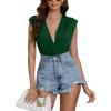imageLYANER Womens Sexy Deep V Neck Ruched Sleeveless Tank Leotard Bodysuit TopDark Green