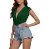 imageLYANER Womens Sexy Deep V Neck Ruched Sleeveless Tank Leotard Bodysuit TopDark Green